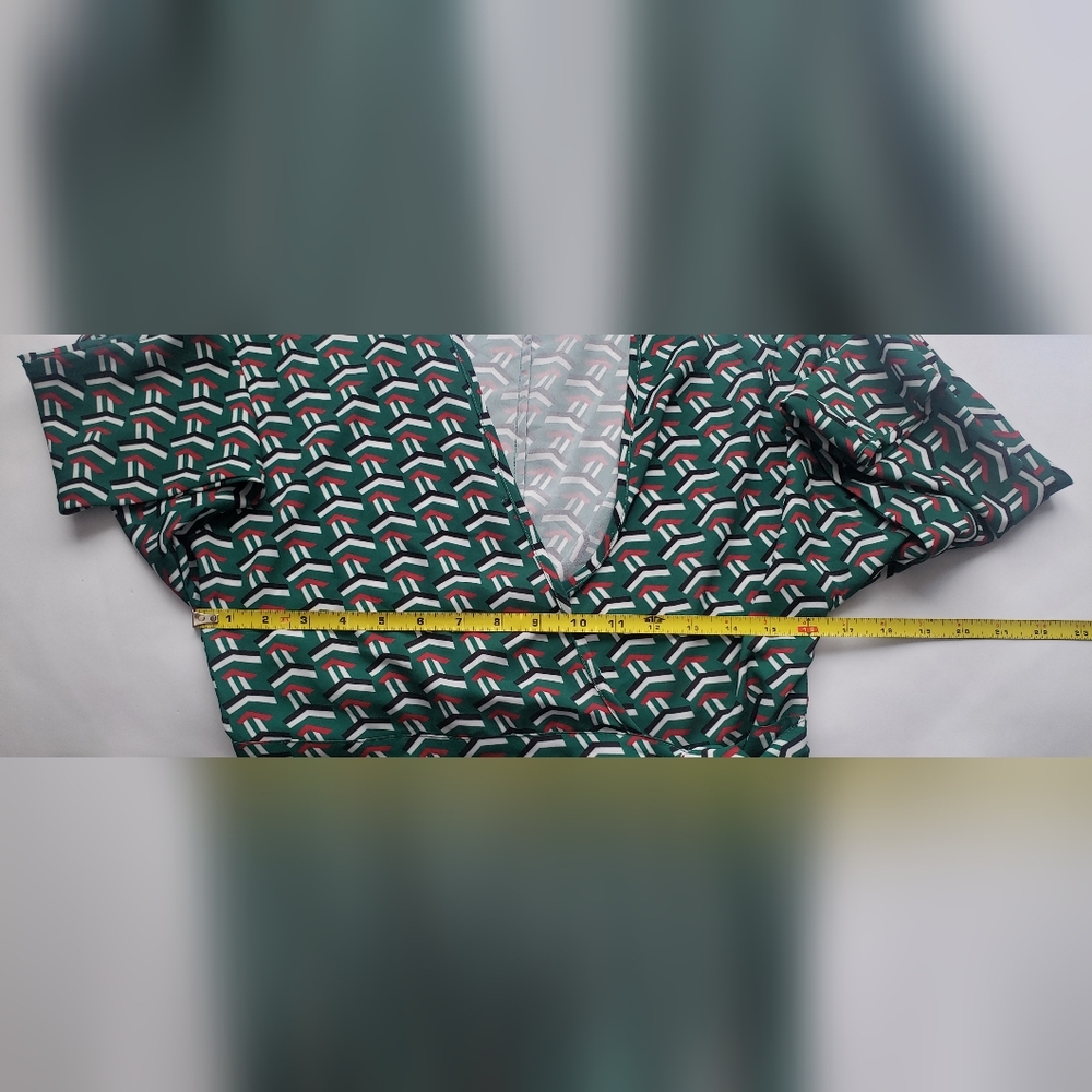 JADE Melody Tam  Midi Green/White Long Sleeves V-neck Dress Size S - Picture 5 of 10